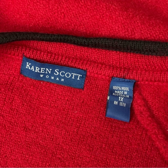 Karen Scott 100% Wool Full Zip Cardigan NWT Sweater Red Embroider Women 1X - Picture 12 of 13